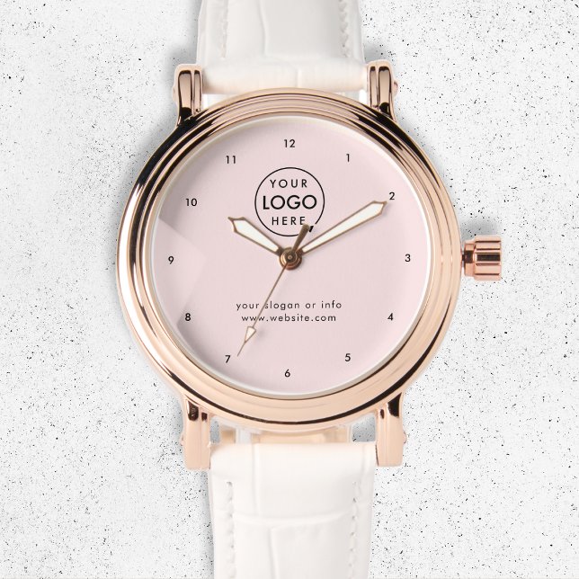 Montre Logo d'entreprise | Blush Pink Modern Professional (Feminine pink company branded watches for employee apparel, gifts or promotional giveaways.)