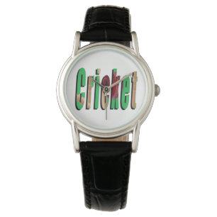 Montre Logo du jeu de cricket, Femmes Black Leather Watch