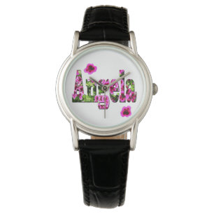 Montre Logo du nom d'Angela Florale rose,