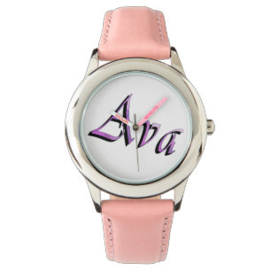 Montre Logo du nom d'Ava violet rose,