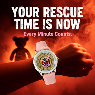Montre Logo du service d'incendie Badge noir et rose