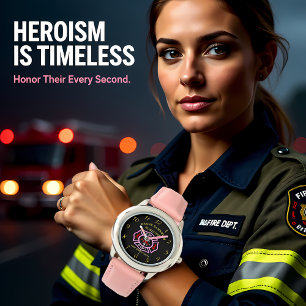 Montre Logo du service d'incendie Badge noir et rose