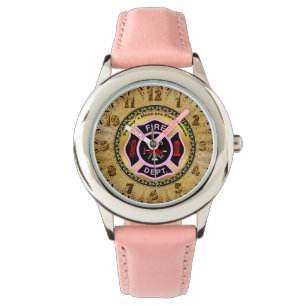 Montre Logo du service d'incendie Badge noir et rose