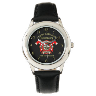 Montre Logo Du Service D'Incendie Gold Et Badge Rouge Ave