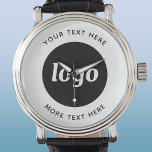 Montre Logo Simple Avec Texte Professionnel Promotionnel<br><div class="desc">Ajoutez votre propre logo et le choix du texte à cette conception. Supprimez le texte supérieur ou inférieur si vous préférez. Minimaliste et professionnel. Grand comme un produit promotionnel ou un cadeau pour vos clients et clients.</div>