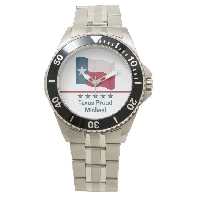 Montre Lone Star Drapeau Texas Fiers Mots Nom Personnalis (devant)