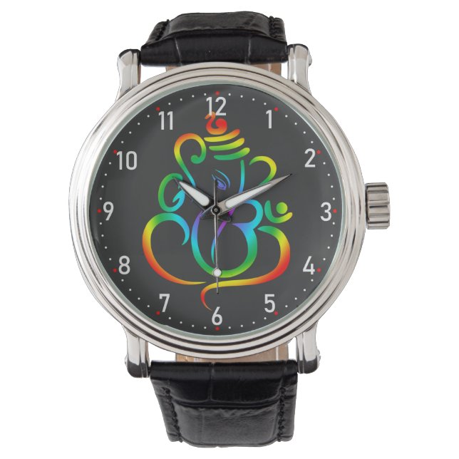Montre Lord Ganesha coloré sur noir (devant)