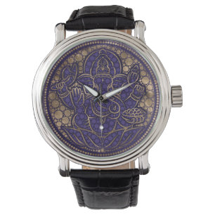 Montre Lord Ganesha Dot Art Purple et Or