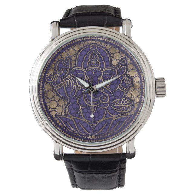 Montre Lord Ganesha Dot Art Purple et Or (devant)