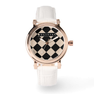 Montre Losange à carreaux noir Harlequin personnalisé