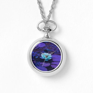 Montre Lotus Fleur violet bleu Turquoise Floral Pond Zen