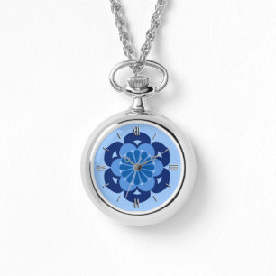 Montre Lotus Flower Mandala, Indigo et bleu clair