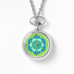 Montre Lotus Flower Mandala, Lime Green et Bleu clair