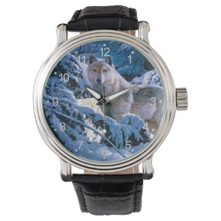 Montre Loup dans la peinture de la forêt d'hiver