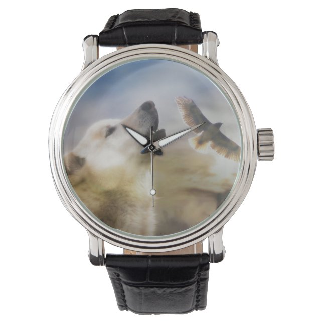 Montre Loup du sud-ouest et faucon de la queue rouge (devant)