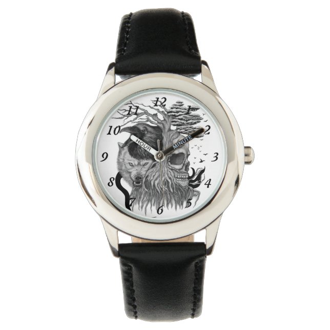 Montre Loup et corbeau avec crâne (devant)