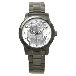 Montre Loup et corbeau avec crâne