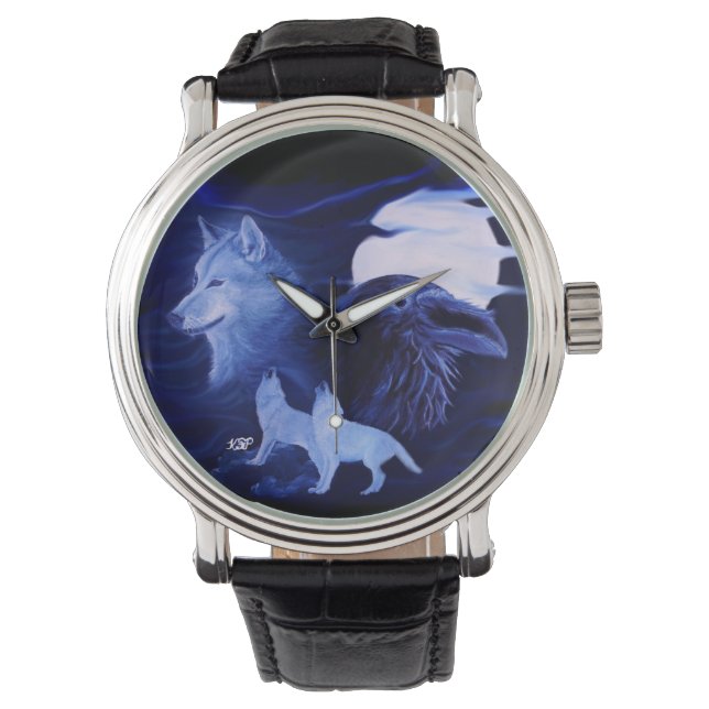 Montre Loup et corbeau avec pleine lune (devant)
