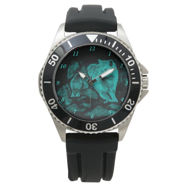 Montre Loup et corbeau dans la nuit (devant)