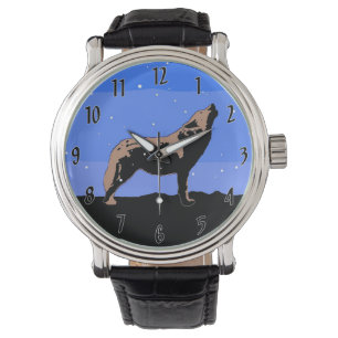 Montre Loup hurlant en hiver - Art original de la faune