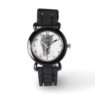 Montre Loup noir en colère dans la neige, hiver sauvage