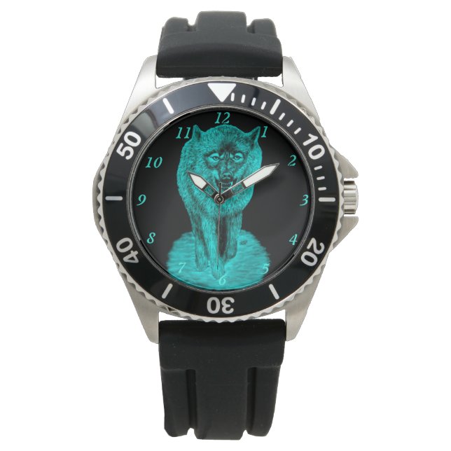 Montre Loup noir en colère dans la nuit (devant)