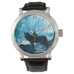 Montre Loup noir seul dans la forêt