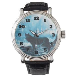 Montre Loup noir seul dans la forêt