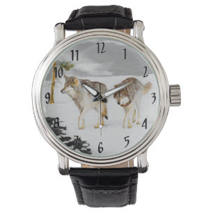 Montre Loups en peinture sur neige - Art original de la f