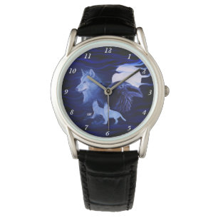 Montre Loups et corbeau avec pleine lune