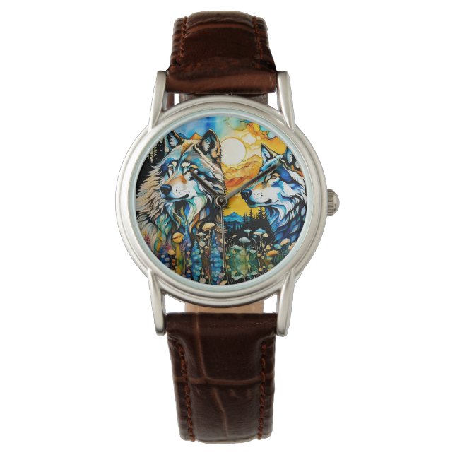 Montre Loups gris et Fleurs sauvages (devant)