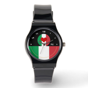 Montre Love Italie montre, coeur rouge, Drapeau italien m