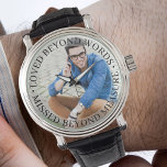 Montre Loved Beyond Words Remembrance Photo Watch<br><div class="desc">Montre photo du souvenir (ou personnalisez-vous pour tout ce que vous voulez). Le modèle est configuré pour que vous puissiez ajouter votre propre photo et vous pouvez également modifier tout le texte si vous le souhaitez. Le libellé est placé sur une bordure semi-transparente superposée au-dessus de votre photo. L'exemple de...</div>