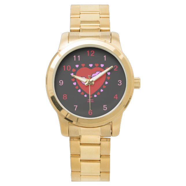 Montre Lovely Heart Kisses Unisex Gold Watch (devant)