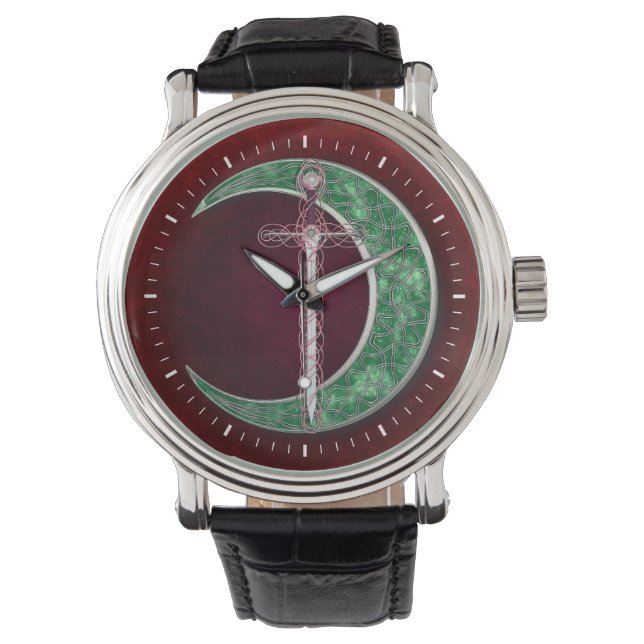 Montre Lune céleste rouge et verte (devant)