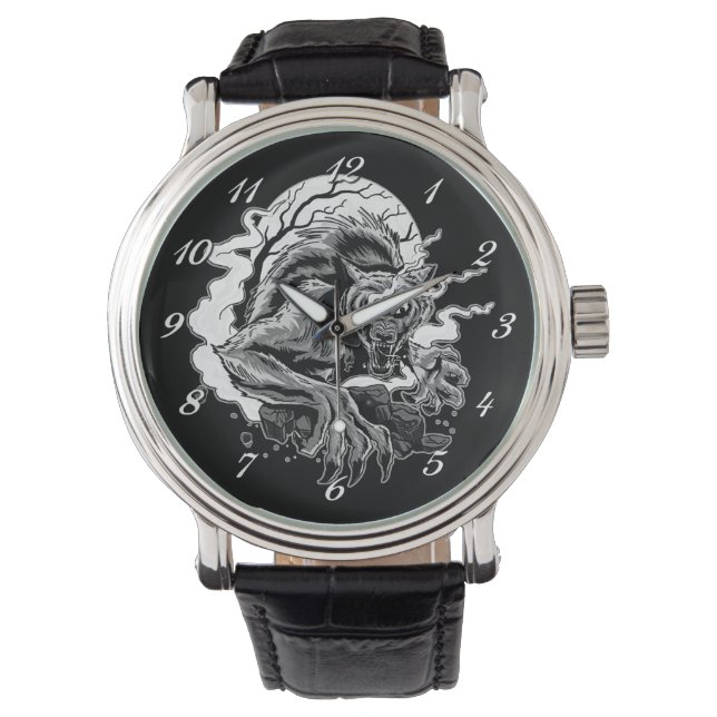 Montre Lune de loup-garou monochrome (devant)