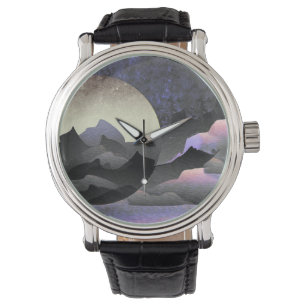 Montre Lune et montagnes fantaisistes Art abstrait