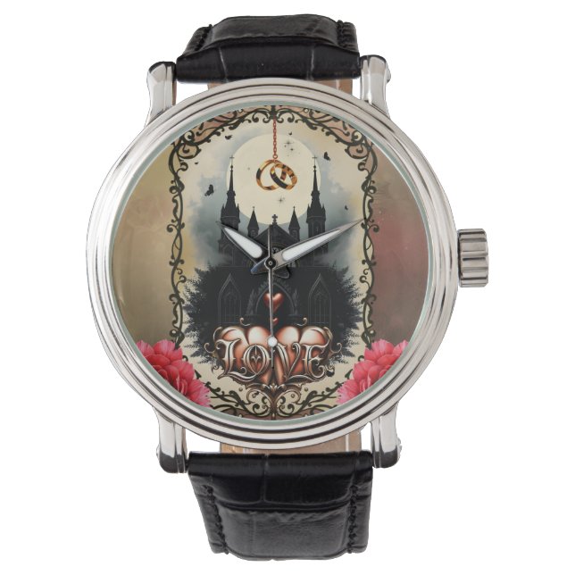 Montre Lune gothique – Amour éternel sous le ciel de minu (devant)