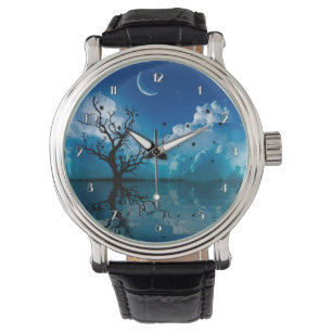 Montre Lune Réflexions Pittoresque nuit Sky Wrist Watch
