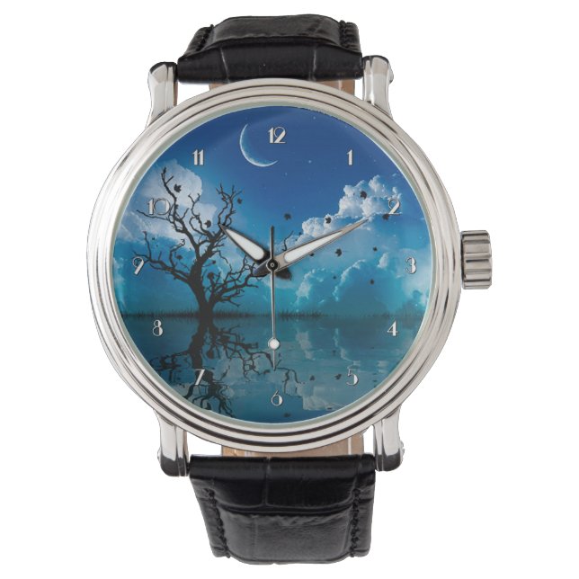 Montre Lune Réflexions Pittoresque nuit Sky Wrist Watch (devant)