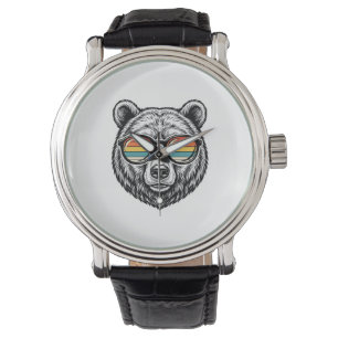 Montre lunettes de soleil vintage ours graphique vectorie