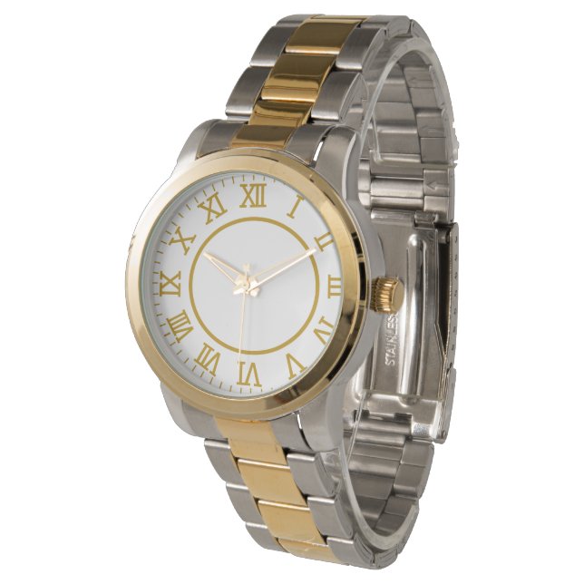 Montre luxe deux tons or et argent chiffres romain (Incliné)
