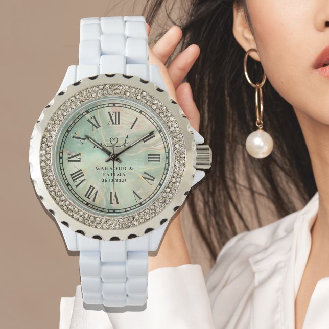 Montre luxe en aqua marbré avec strass pour femmes (Créateur téléchargé)