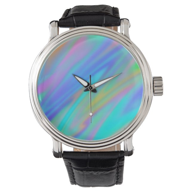 Montre Luxe tendance vert bleu violet holographique faux (devant)