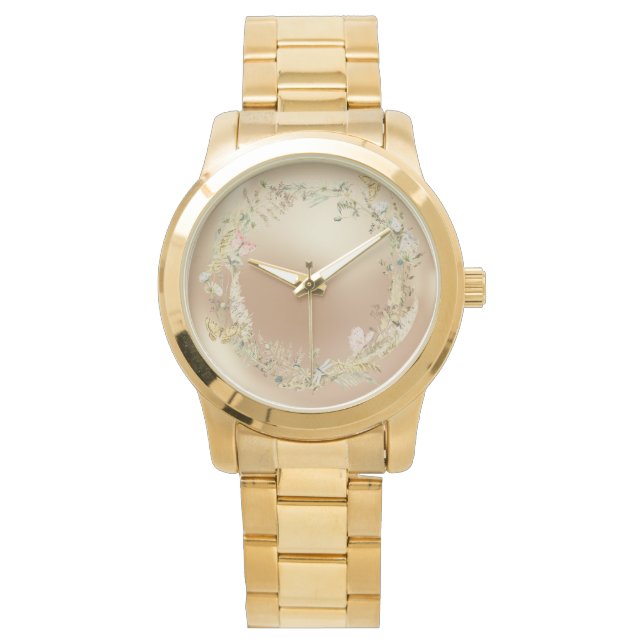 Montre Luxueuse, Motif Fleurs, Arrière - plan Perl (devant)