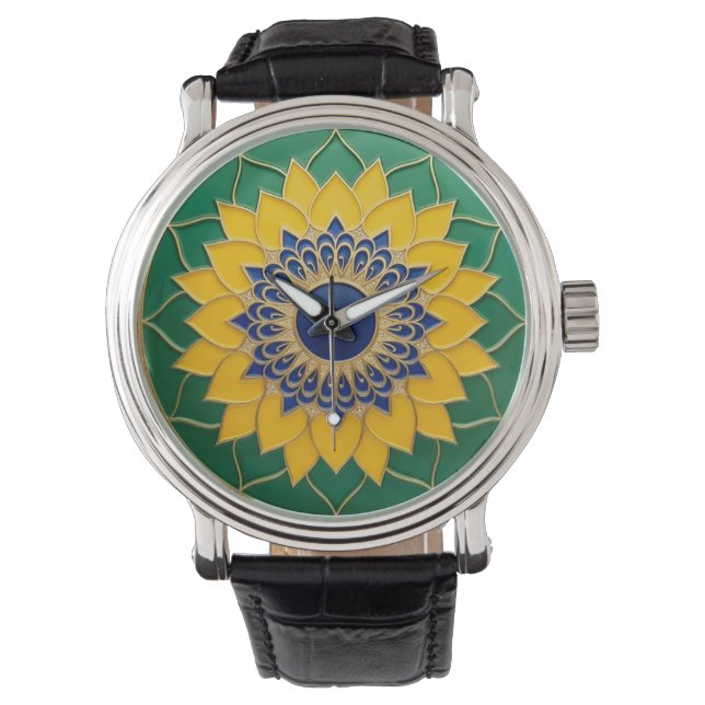 Montre Luxury 3D Solar Mandala Keychain - Gold & Emerald  (devant)