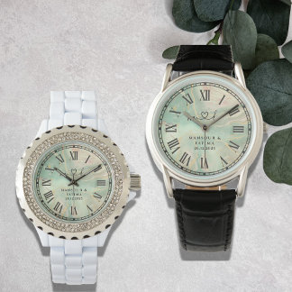 Montre Luxury Aqua Marbled Men's Black Leather Strap