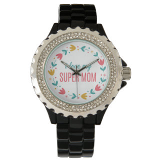 Montre Luxury Silver Metal Link I Love My Super Mom Watch