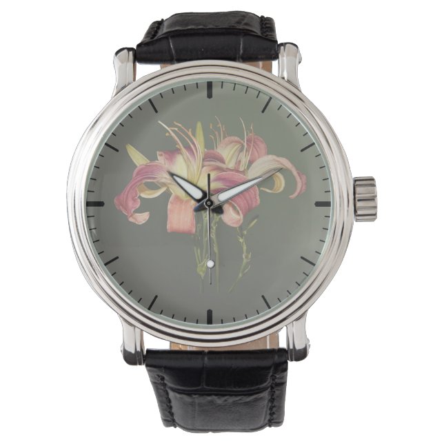 Montre Lys Rose Foncé Avec Centres Jaunes (devant)