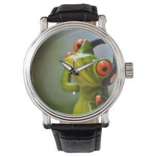 Montre M. Frog avec des écouteurs